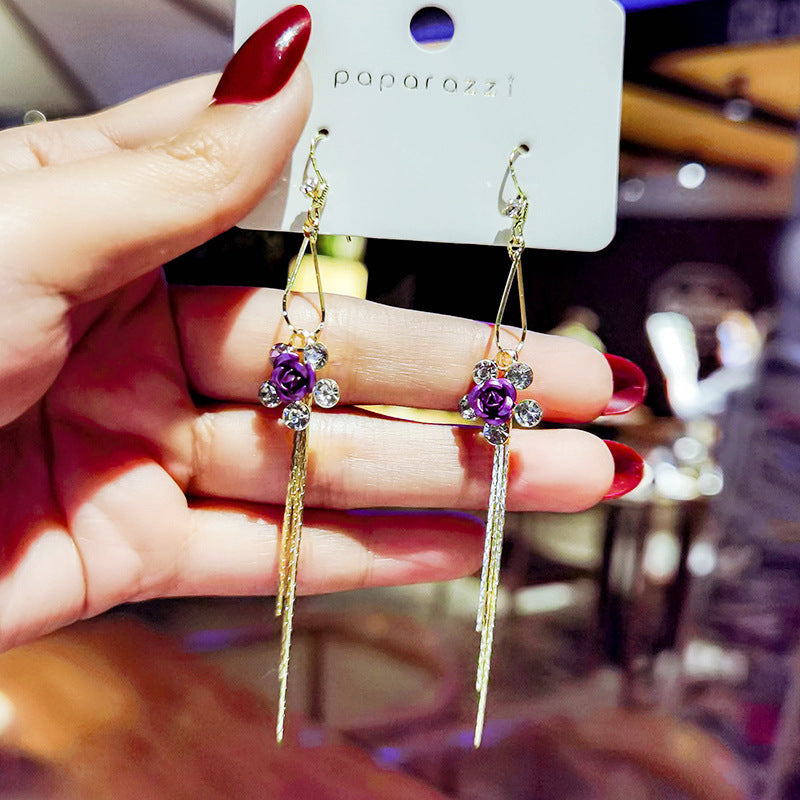 Temperament Long Tassel Earrings Rose Earrings Women