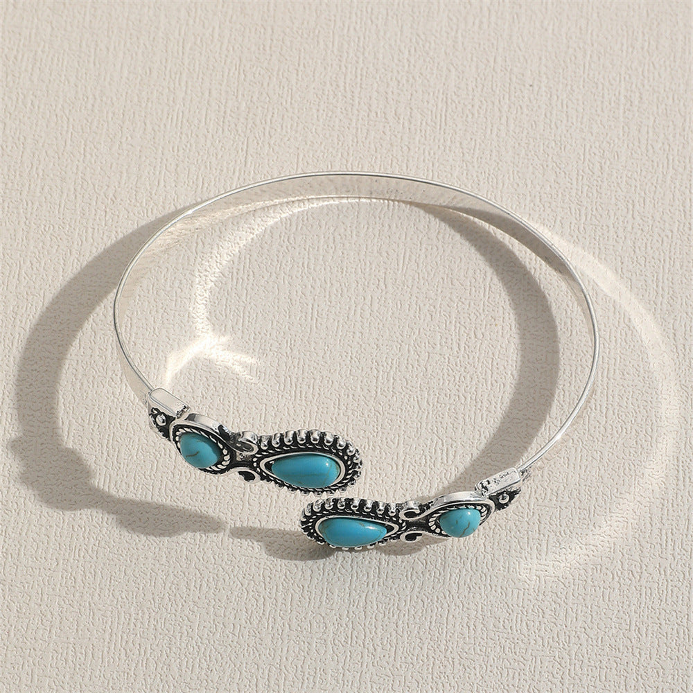 Retro Alloy Turquoise Open-ended Bracelet Women