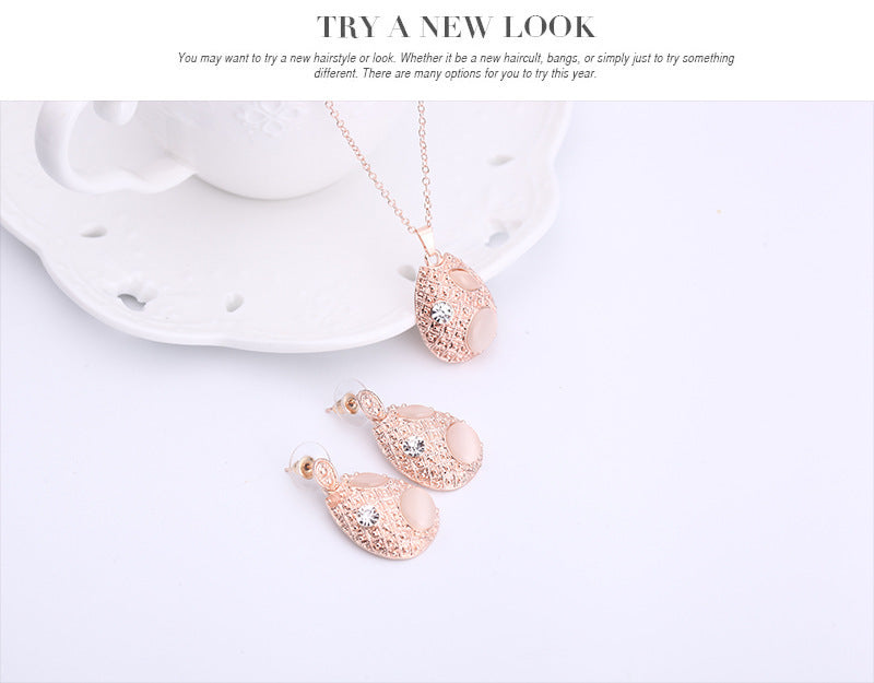 Two-piece Oval Opal Necklace And Earrings Jewelry Sets