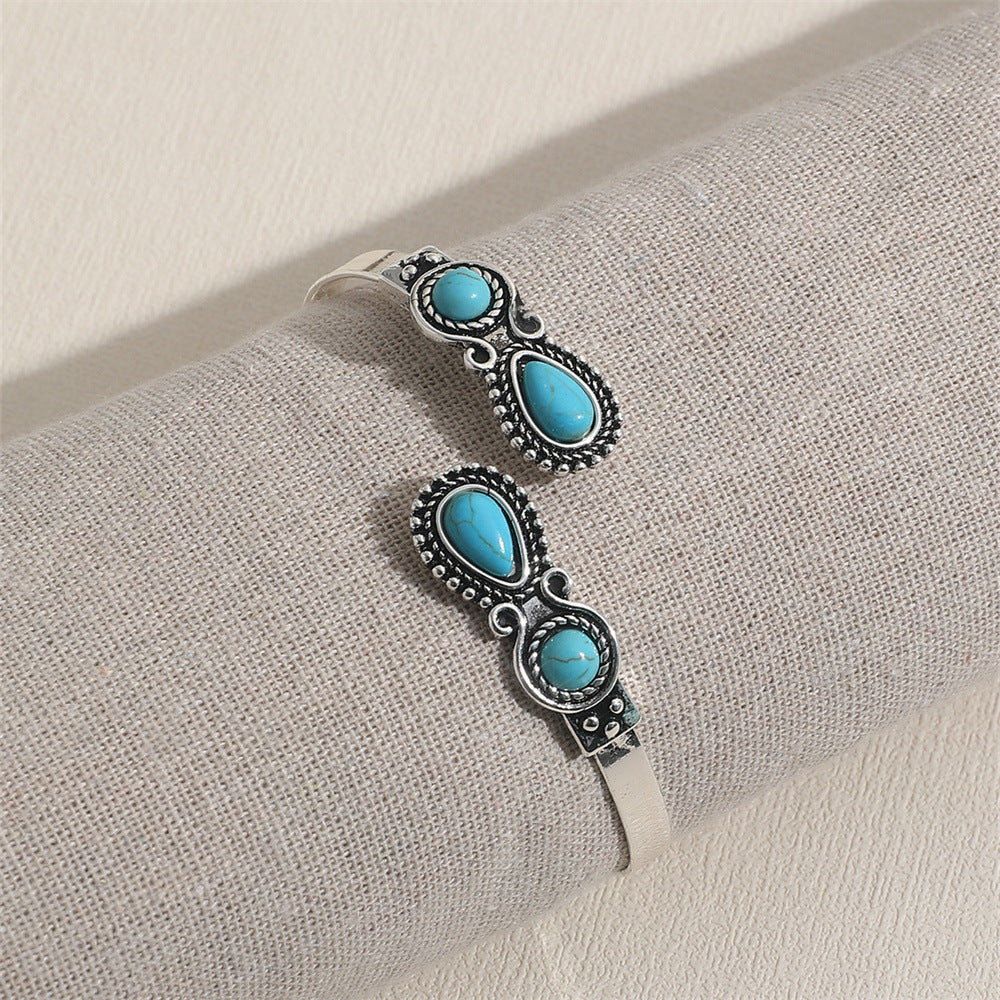 Retro Alloy Turquoise Open-ended Bracelet Women