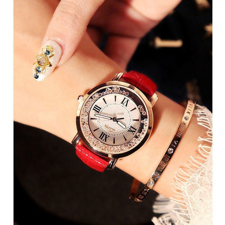 Mobile rhinestone women's watch Korean fashion trend student retro belt watch quartz watch