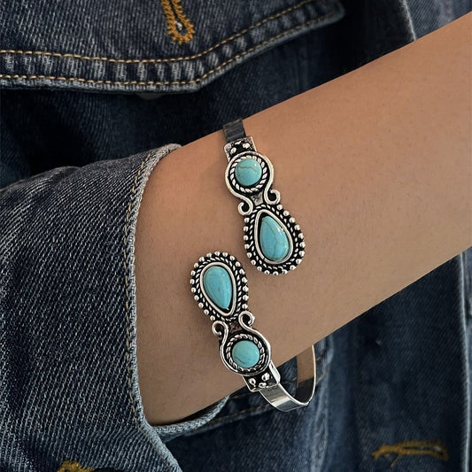 Retro Alloy Turquoise Open-ended Bracelet Women