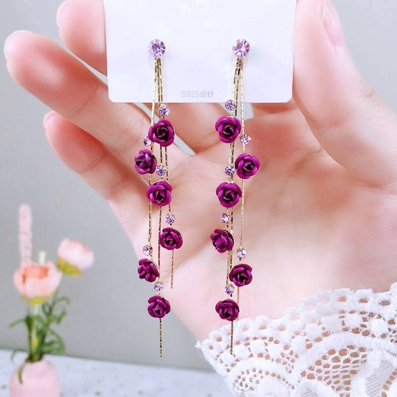 Temperament Long Tassel Earrings Rose Earrings Women