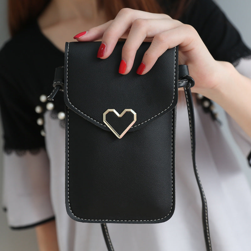 Love Buckle Mobile Phone Bags For Women Transparent Touch Screen Wallet Crossbody Shouder Bags