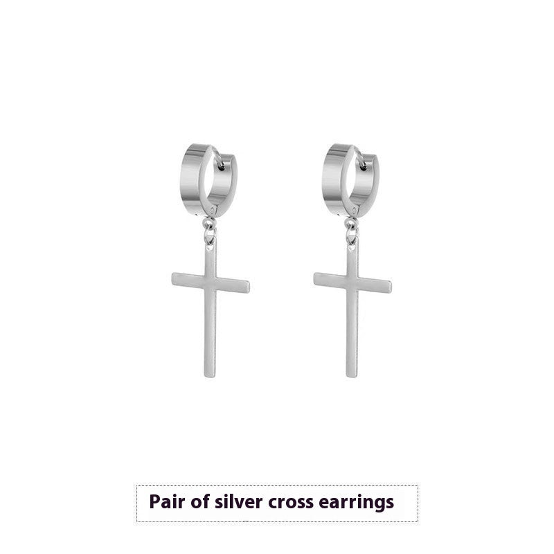 Cross Stud Earrings Male European Hip Hop