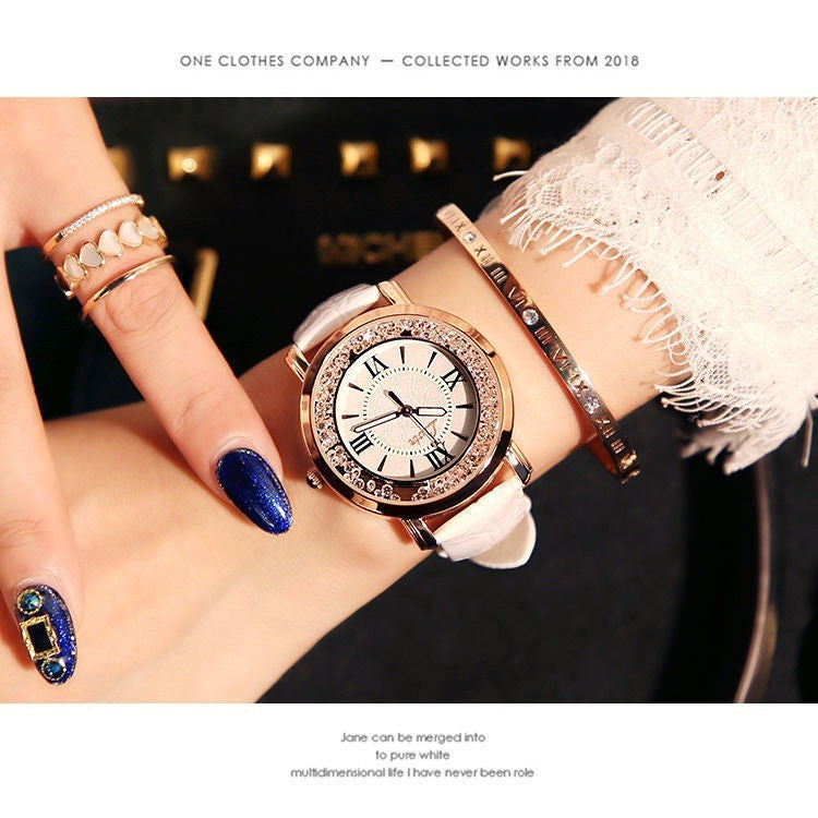 Mobile rhinestone women's watch Korean fashion trend student retro belt watch quartz watch