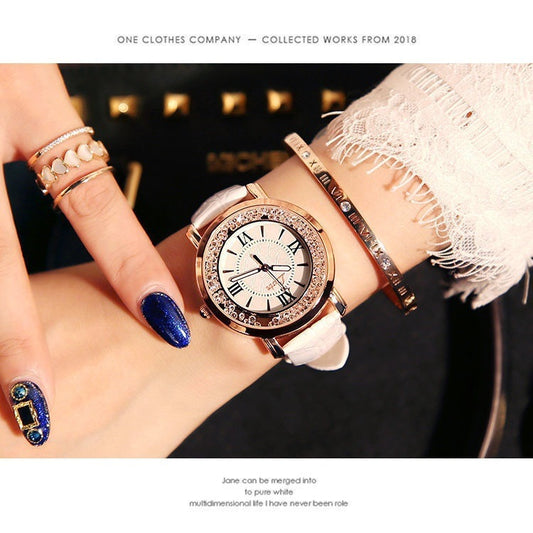 Mobile rhinestone women's watch Korean fashion trend student retro belt watch quartz watch