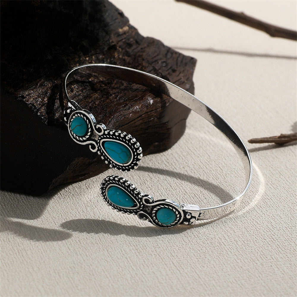 Retro Alloy Turquoise Open-ended Bracelet Women